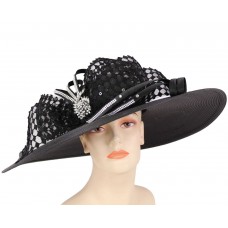 Mujer&apos;s Church Hat  Wide brim derby Hat Black  5082  eb-92782973